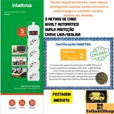 Filtro de Linha Protetor Eletrônico Régua 5 Tomadas EPE 205+ BR Intelbras Cabo Com 3 Metros