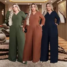 Macacão Plus Size Pantalona Estica e Modela C/ Amarração