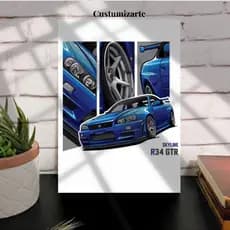 1 Quadro Decorativo Carro/Nissan Skyline R34 GTR/Decoracao casa, escritorio, oficina, quarto.