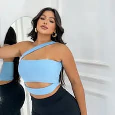 Cropped Feminino  Níquel Suplex Alça Transversal Lateral Liso Básico Sem  Bojo Blusinha Moda Blogueira