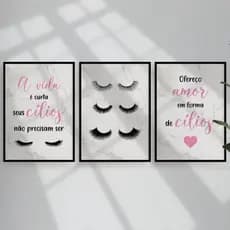 Kit 3 Quadros Decorativos, Lash Desaign Cilios, Ofereço Amor em Forma de Cilios, Salão de Beleza, Studio, MDF 20x28.
