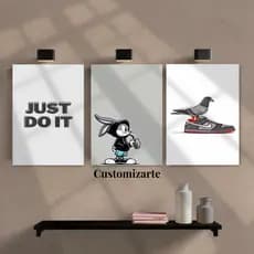 Kit 3 Quadros Para Decoração/ Quartos, Lojas, Escritórios, Moda, Tenis Sneakers Bombo, MDF 20x28.