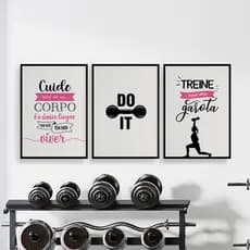 Kit 3 Quadros Decorativos, Plaquinhas Cuide Bem do Seu Corpo, Rosa, Para Academia, MDF 20x28.