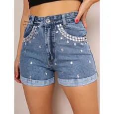 Short Jeans Feminino Desfiado Brilho Exclusivo