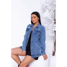 Max Jaqueta Jeans Feminino Longer Rasgado Parka Com Barra