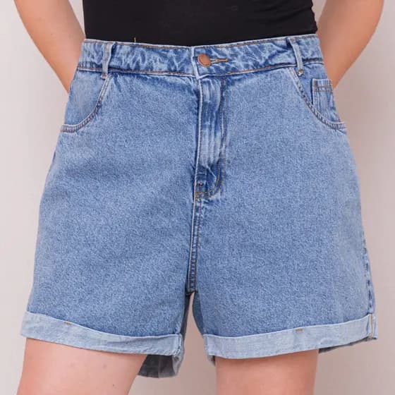 short jeans feminino plus size  Barra Dobrada  Cintura Alta SEM ELASTANO COM BOLSO FRENTE E ATRAS