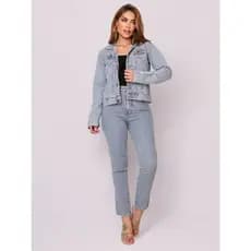 CHIC ROSA  Jaqueta Jeans Feminina Modelo Casual Lavagem Clara botao MENTAL