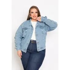 CHIC ROSA  Jaqueta Jeans Feminina plus size Botão Encapado Tendência Da Moda Novo