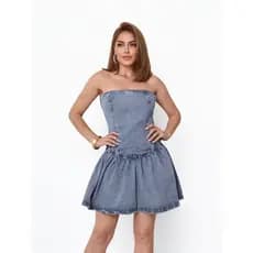 INFINITO MODA VESTIDO JEANS TOMARAQUECAIA COM BABADO MODA FEMININA FASHION NOVIDADE VESTIDO CASUAL FESTA DIARIA