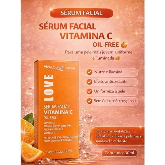 Sérum Facial Para Rosto Vitamina C Oil-Free Anti Envelhecimento Precoce