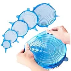 Kit com 6 Tampas de silicone universal elástica para pote panela forma -  Envio Imediato