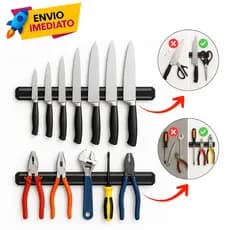Barra Magnética Kit 2 / 1 Imã Régua Suporte Para Facas E Ferramentas E Itens Metálicos Em Geral 30cm