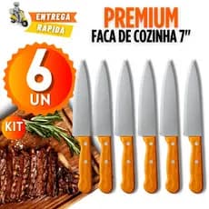 Kit 6/5/4/3 Facas De Cozinha Profissional 7 Pol Inox Cabo Madeira Churrasco Legumes Carne Premium Entrega Rápida