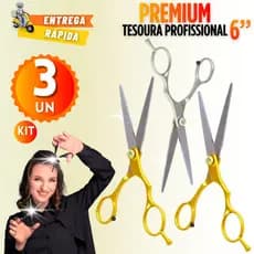 Kit 3 / 2 / 1 Tesouras Profissionais 6 Pol Barba e Cabelo Aço Inox - Corte Preciso (Envio Imediato)