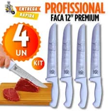 KIT 4 / 3 / 2 / 1 Unidades Faca de Açougueiro Profissional Carne Churrasco 12'' Polegadas Premium Utilidades Variáveis
