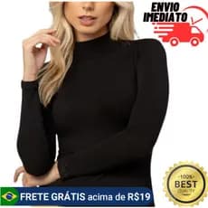 Blusa Feminina manga longa Cacharrel com Gola alta e Segunda pele