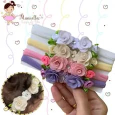 Kit 4 Faixinhas Tiara para Bebê Flores Encantada Menina Rn Maternidade