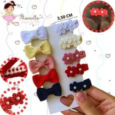 Conjunto com 10 Mini Laços Florzinha – Presilhas Antideslizantes e Forradas, Perfeitas para Bebês com Pouco Cabelinho.