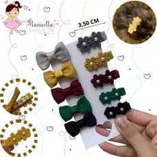 Conjunto de 10 Laços Florzinha – Presilhas Forradas com Borrachinha Interna, Firmes e Confortáveis para o Bebê