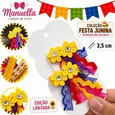 Kit Presilhas Festa Junina Infantil 3,5cm Laços Xadrez Flores e Girassol Artesanal para Meninas
