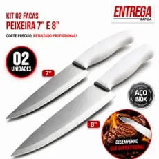 Kit 2 Facas Peixeira 7" e 8" Aço Inox Premium – Churrasco, Carnes, Frutas, Legumes, Cozinha, Açougue e Restaurante  🔪 Ma