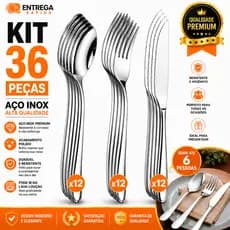 Jogo de 36 Peças de Talheres de Mesa em Aço Inox, ideal para Cozinha, Restaurantes, Buffets, Churrascaria, Mesa Posta..