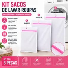 Kit 3 Sacos Para Lavar Roupas Delicadas 3 Tamanhos  Saco Protetor para Máquina Zíper Reforçado Reutilizável