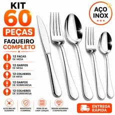 Kit Talheres 60 Peças Aço Inox Faqueiro Resistente Profissional Cozinha Buffet Restaurante