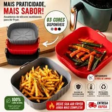 FORMA PARA AIR FYER, MICROONDAS E FORNO DE SILICONE PREMIUM QUADRADA COM ALÇA 17 CM