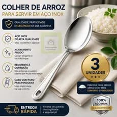 KIT 03 Colheres de Arroz Grande em Aço Inox Profissional Reforçado Cozinha Restaurante Buffet Servir Arroz Premium