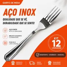 KIT DE 12 GARFOS DE MESA EM AÇO INOX PREMIUM ALTA QUALIDADE IDEAL PARA COZINHA, CHURRASCARIA, RESTAURANTES BUFFET