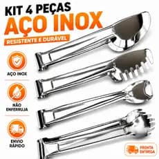 Kit com 4 Pegador Aço Inox Premium Multiuso Para Massas Frios Saladas Gelo Profissional Cozinha Restaurante Buffet