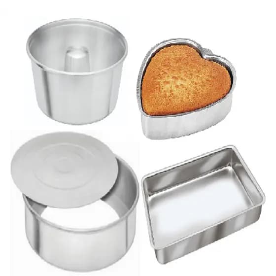 Conjunto de Assadeiras 4 Peças - Forma Redondo Fundo Falso + Forma de Bolo Coração + Forma de Pudim + Forma Retrangular Alta 36cm