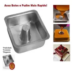 Forma Bolo/Pudim Quadrada Suiça com Tubo no Meio, Assadeira Alta Grande Bolo Vulcão em Alumínio