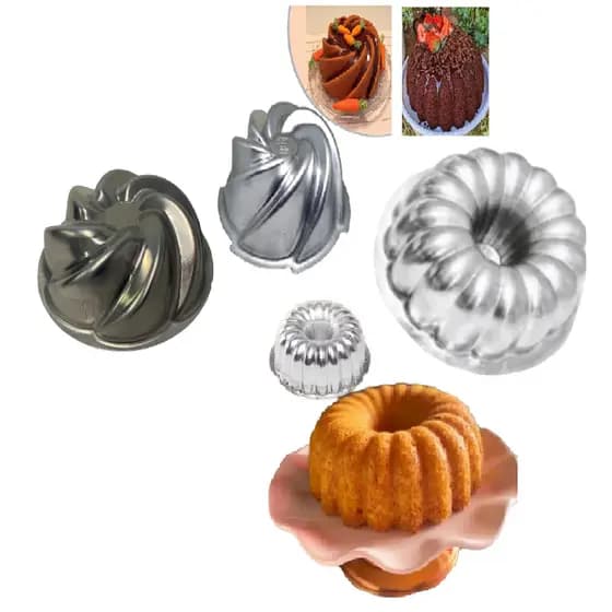 Kit 4 Formas de Bolo Decoradas Confeiteiro, 2 Forma Suiça + 2 Forma Vulcão Alumínio Reforçado