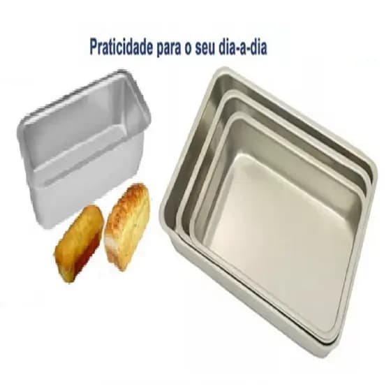 Jogo De Assadeira Forma de Bolo Retangular 3 Peças + Forma de Pão Caseiro 21cm, Formas de Alumínio
