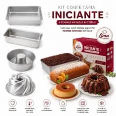 Kit Confeitaria 4 Formas Alumínio para Bolos, Forma Pudin, Pão, Retangular e Forma Vulcão Espiral