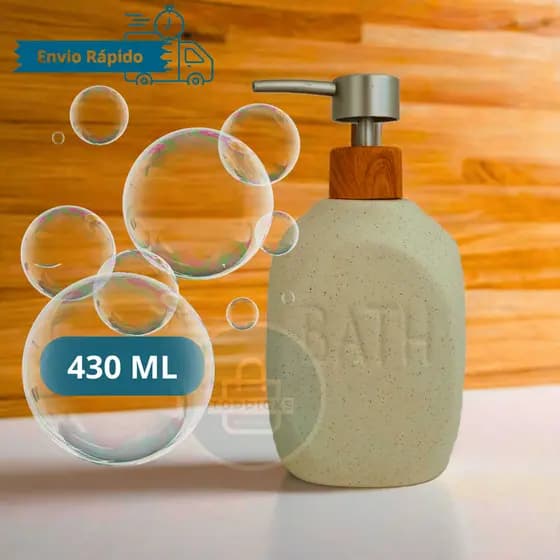 Porta Sabonete Liquido Cerâmica 430ml Bege Dispenser Sabonete Liquido Álcool Gel Banheiro Lavabo