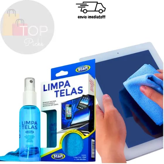 Kit Limpa Telas 120 ML Limpador De Tela E Pano De Microfibra Removedor Sujeira Tela Celular Notebook TV Óculos e Câmeras