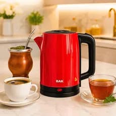 Chaleira Elétrica 110V 2L Inox Vermelha Base Giratória Desligamento Automático Jarra Elétrica