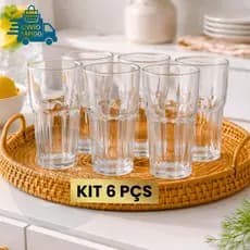 Kit 6 Copos Vidro 340ML Linha Jade Jogo 6 Copos Para Água Suco Refrigerante Drinks