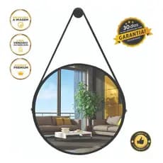 Espelho Redondo Decorativo Parede com Alça de Metal Espelho Pendurado de Luxo Suspenso C/ Corrente Moderna Elegante Adnet Espelho de Parede Metalizado com Alça e Corrente de Metal Decorativo Espelho pra Banheiro Espelho Decoração de Casa Design
