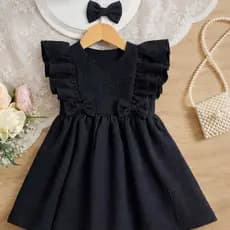 👶🎀 Vestido Infantil Preto Menina Bebê Criança Infantil + Laços Cabelo Veste do 1 ao 4 Anos Passeio aniversários