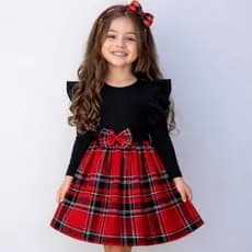👗 Vestido Infantil Menina Manga Longa Xadrez Inverno com Tiara – Bebê Criança Veste 1 a 4 Anos 👗