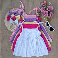 Vestido Menina Bebe Algodão Conforto Verão Branco Rosa Lilás Amarelo Pink Festas
