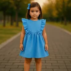 Vestido Azul luxo Menina princesa lacinho + laço cabelo babados festa aniversario