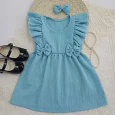 Vestido+ lacinho de cabelo infantil menina bebe azul com babadinhos verão fresquinho leve confortavél malha  confortavél