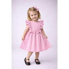 Vestido + lacinho cabelo Menina Infantil Bebe Rosa Babadinho Fresquinho verão Leve Dia a Dia Calor