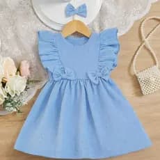 👶🎀 Vestido Azul Infantil Menina Bebê Criança com Laços + Laçinho de Cabelo | Confortável