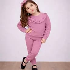 Conjunto Infantil Criança Menina Inverno Calça e Blusa Lãzinha +Laçinho De Cabelo  Quentinha Confortável Agasalho